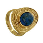 Bague plaqu or ovale torsad et sa pierre de lapis lazuli - taille 50