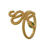 Bague plaqu or serpent aux yeux verts