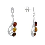 Boucles d'oreilles argent 925 ailes de papillon et ovale d'ambre 3 couleurs