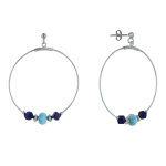 Boucles d'oreilles argent 925 créoles anneau de larimar et deux cubes de lapis lazuli Boucles d'oreilles argent 925 créoles anneau de larimar et deux cubes de lapis lazuli