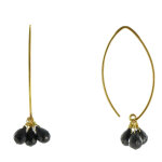 Boucles d'oreilles argent 925 dor 3 gouttes facettes d'onyx noir