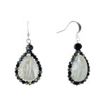 Boucles d'oreilles argent 925 goutte de nacre perles de verre facettes - noir