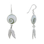 Boucles d'oreilles argent 925 oeil de sainte lucie et deux petites plumes