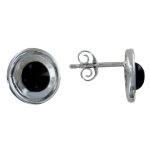 Boucles d'oreilles argent 925 puces disque en argent 925 et perle d'agate noire