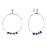 Boucles d'oreilles argent 925 rhodié créoles anneaux facettés de larimar et pépites Boucles d'oreilles argent 925 rhodié créoles anneaux facettés de larimar et pépites