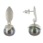 Les poulettes bijoux boucles d'oreilles argent 925 rhodi� feuilles perle de culture