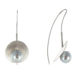 Les poulettes bijoux - boucles d'oreilles argent 925 rhodi� n�nuphars et sa perle de