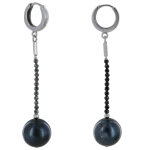 Boucles d'oreilles argent 925 rhodié perle de culture gris noire 11mm et spinelle Boucles d'oreilles argent 925 rhodié perle de culture gris noire 11mm et spinelle