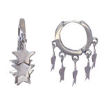 Boucles d'oreilles argent 925 rhodié petites créoles et etoiles Boucles d'oreilles argent 925 rhodié petites créoles et etoiles