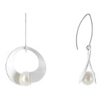 Les poulettes bijoux boucles d'oreilles argent 925 rhodi� spirale et perle de cultur
