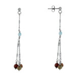 Boucles d'oreilles argent 925 rhodi� trois perles jaspe picasso et une perle de lari