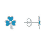 Les poulettes bijoux - boucles d'oreilles argent 925 tr�fle emaill�e - bleu