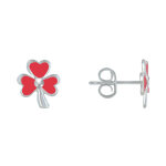 Les poulettes bijoux - boucles d'oreilles argent 925 tr�fle emaill�e - rouge
