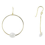 Les poulettes bijoux boucles d'oreilles argent dor� cr�oles et agate blanche facett�e