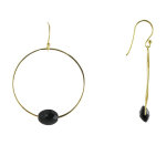 Les poulettes bijoux boucles d'oreilles argent dor� cr�oles et onyx noir facett�e