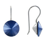 Boucles d'oreilles argent 925 orn d'un cristal rond mat - bleu navy