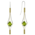 Boucles d'oreilles argent 925 et plaqu or lanterne et cristal - grand modle - vert
