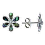 Les poulettes bijoux - boucles d'oreilles argent puces petites fleurs nacre abalone