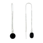 Les poulettes bijoux - boucles d'oreilles chainette argent et perle c�ramique - noir