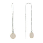 Les poulettes bijoux boucles d'oreilles chainette argent et perle c�ramique - beige