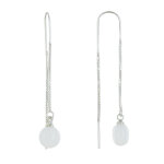 Les poulettes bijoux boucles d'oreilles chainette argent et perle c�ramique - blanc
