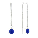 Les poulettes bijoux boucles d'oreilles chainette argent et perle c�ramique - bleu