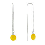 Les poulettes bijoux boucles d'oreilles chainette argent et perle c�ramique - jaune
