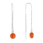 Les poulettes bijoux boucles d'oreilles chainette argent et perle c�ramique - orange