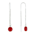 Les poulettes bijoux - boucles d'oreilles chainette argent et perle c�ramique - rouge