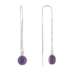 Les poulettes bijoux - boucles d'oreilles chainette argent et perle c�ramique - viol
