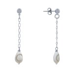 Boucles d'oreilles chainette laiton et goutte oeil de sainte lucie - gris argent