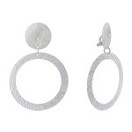 Boucles d'oreilles clip laiton mat pastille brosse et anneau martel - gris argent