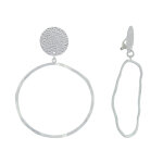 Boucles d'oreilles clip laiton mat pastille martele et anneau vague - gris argent