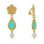Boucles d'oreilles clip mtal dor fleur goutte maille et perle facette