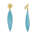 Boucles d'oreilles clip mtal dor et longue ptale en bois - turquoise