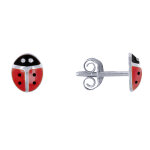Les poulettes bijoux - boucles d'oreilles clous argent coccinelle rouge et noire