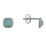 Les poulettes bijoux boucles d'oreilles clous argent petit carr� bomb� d'amazonite