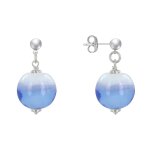 Boucles d'oreilles clous en laiton argent et perles de verre bicolore - bleu