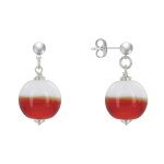 Boucles d'oreilles clous en laiton argent et perles de verre bicolore - rouge