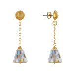 Boucles d'oreilles clous laiton chainette et cne en nacre facette multicolore - or