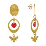 Boucles d'oreilles clous laiton dor cercle pastille color et abeille