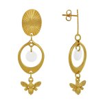 Boucles d'oreilles clous laiton doré cercle pastille coloré et abeille - blanc Boucles d'oreilles clous laiton doré cercle pastille coloré et abeille - blanc