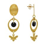 Boucles d'oreilles clous laiton doré cercle pastille coloré et abeille - noir Boucles d'oreilles clous laiton doré cercle pastille coloré et abeille - noir