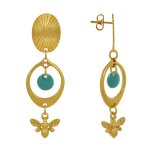 Boucles d'oreilles clous laiton dor cercle pastille color et abeille - vert
