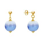 Boucles d'oreilles clous en laiton dor et perles de verre bicolore - bleu