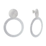 Boucles d'oreilles clous laiton mat pastille brosse et anneau martel - gris argent