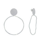 Boucles d'oreilles clous laiton mat pastille martele et anneau vague - gris argent