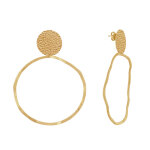 Boucles d'oreilles clous laiton mat pastille martelée et anneau vague - or Boucles d'oreilles clous laiton mat pastille martelée et anneau vague - or