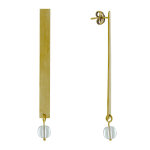 Boucles d'oreilles clous laiton rectangle plat et perle de verre