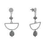 Boucles d'oreilles clous mtal argent demi lune et perle tte de lion